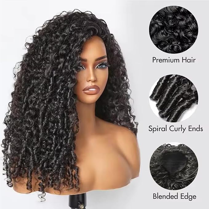 VIPbeauty Burmese Curly Half Wig Human Hair 200 Density 3 In 1 Seamless Flip Over Glueless Wear and Go Beginner Friendly 14A Brazilian Virgin Burmese Curly Wig Human Hair Drawstring Headband 28 Inch