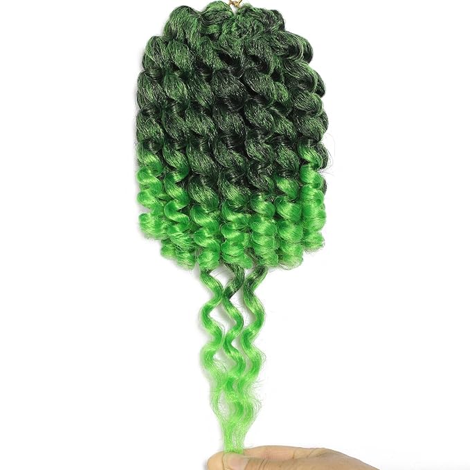 Green Ombre 3Packs 2X Ringlet Wand Curl Jamaican Bounce 8 inch Synthetic Crochet Hair Extensions Crochet Braiding Hair 60 Roots