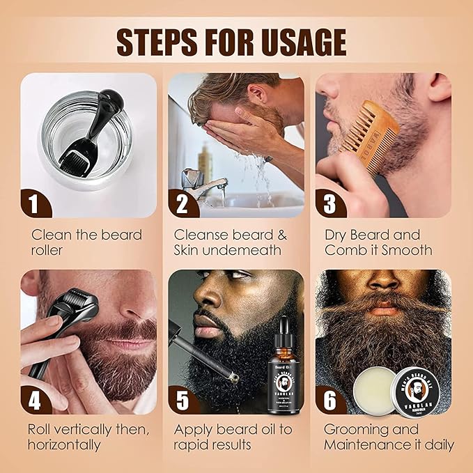 Beard Growth and Grooming Kit - Growth Oil (2Oz), Balm, Comb, E-book, Storage Bag, Mustache Mens Gift Set for Him