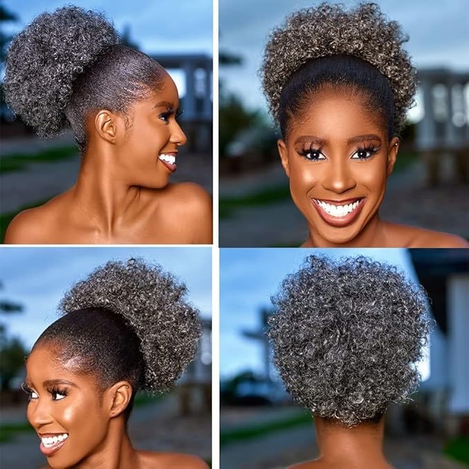 Afro Puff Drawstring Ponytail with Bangs ponytail extension for black women Short Curly Clip in Wrap Updo Hairpiece(51#) (No bangs, 51#)