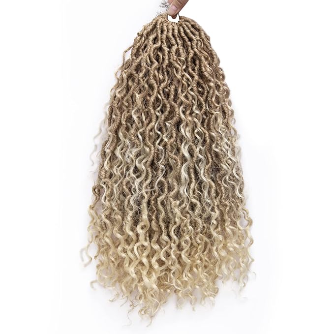 Goddess Locs Crochet Hair 18Inch Boho FauxLocs,Crochet Locs With Curly Ends River Hippie Bohemian Loc Crochet Hair 4Packs(27/613, 18inch)