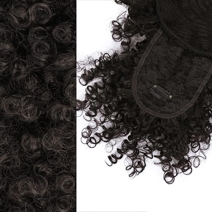ENTRANCED STYLES Drawstring Ponytail with Bangs Afro Puff Ponytail Hair Extensions for Black Women Short Kinky Curly Puff Ponytail with Bangs Curly Clip in Wrap Updo Hairpiece