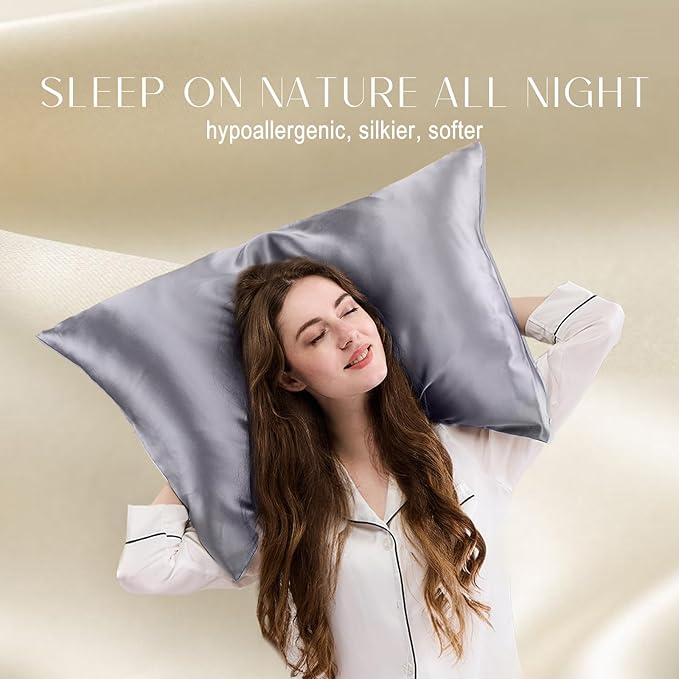 ZIMASILK 100% Pure Mulberry Silk Pillowcase for Hair and Skin Health,Soft and Smooth,Both Sides Premium Grade 6A Silk,600 Thread Count,with Hidden Zipper,1pc (Queen 20''x30'',Silver Grey)