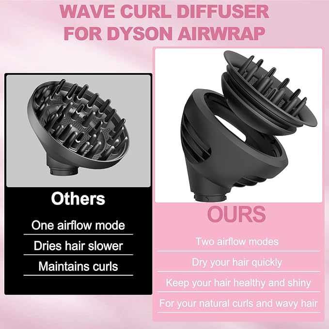 Wave Curl Diffuser Attachment for Dyson Airwrap HS01 HS05 HS08, Upgraded Hair Diffuser Nozzle Dome and Diffuse Modes to Dryer Faster and Define Curls Hair, Black