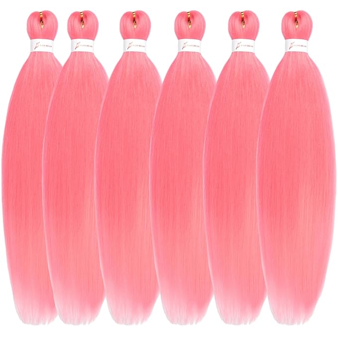 Kids Braiding Hair 14 Inch Pink 6 Packs short braid Hair Extensions Professional Synthetic Braid Hair Crochet Braids, Soft Yaki Texture, Hot Water Setting (14Inch,Pink#).
