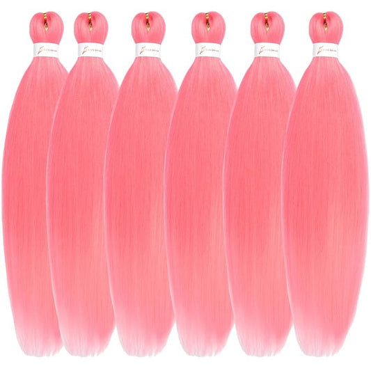 Kids Braiding Hair 14 Inch Pink 6 Packs short braid Hair Extensions Professional Synthetic Braid Hair Crochet Braids, Soft Yaki Texture, Hot Water Setting (14Inch,Pink#).