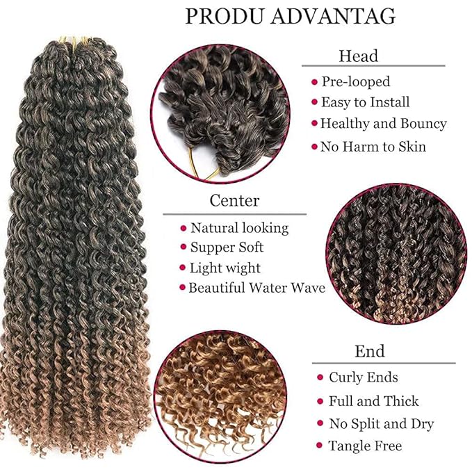 Passion Twist Hair 6 Packs 18inch Ombre Blonde Water Wave Crochet for Passion Twists Long Bohemian Hair Braiding Ombre Passion Twist Crochet Hair Extensions (T1B/27#)