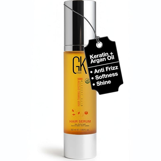 GK HAIR Oil - Argan Oil Heat Protectant Serum - Lightweight Hair Serum - Perfect For Keratin, Frizzy, Curly, Dry & Damaged Adds Shine and Smooths - Paraben, Phthalate and Sulfate Free 1.69 Oz