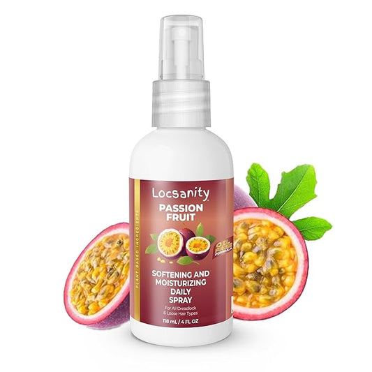 Locsanity Daily Moisturizing Spray for Dull, Dry Locs – Trial Size Passion Fruit Hair and Scalp Moisturizer for Dreadlocks, Sisterlocks, Microlocks, Braids to Control Oil and Frizz (4 fl oz)