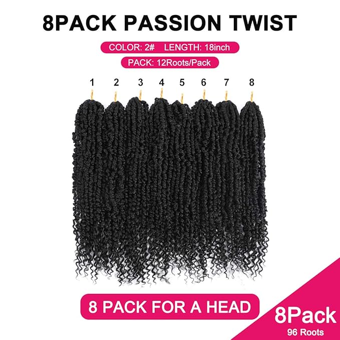 Passion Twist Hair - 8 Packs 18 Inch Passion Twist Crochet Hair For Women, Crochet Pretwisted Curly Hair Passion Twists Synthetic Braiding Hair Extensions (18 Inch 8 Packs, #2)