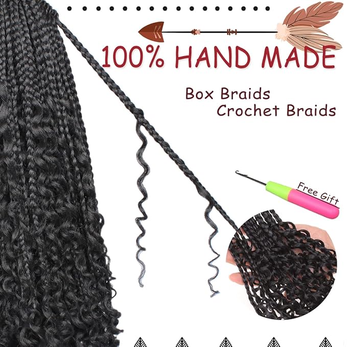 Beverlee 10 Inch 8 Packs Boho Box Braids Goddess Box Braids Crochet Hair Bohemian Hippie Braids Braiding Hair Box Braids with Curly Ends Messy Pre-looped Synthetic Kids Crochet Hair for Black Women