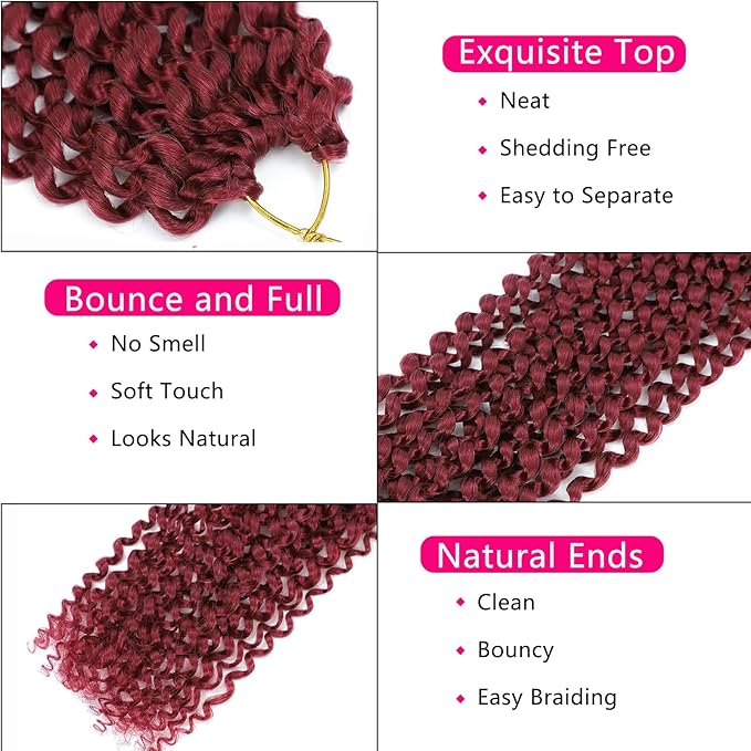 Burgundy Passion Twist Hair,14 Inch 7 Packs Water Wave Crochet Hair Wrap Braiding Hair For Passion Twist Crochet Hair/Butterfly Locs/Spring Twist Crochet Hair Braids (14in,7pcs,burgundy#)