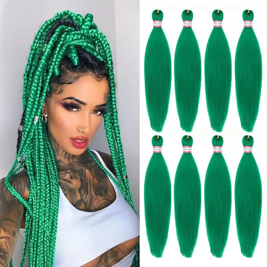 Green Braiding Hair Pre Stretched 20 Inch 8 Packs Braiding Hair Extensions for Crochet Box Braids Twists Locs Hair Soft Yaki Texture Hot Water Setting (20inch,#Green)