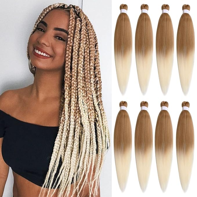 Leeven 8 Packs Pre-stretched 20 Inch Braiding Hair Extensions Yaki Texture Professional Crochet Braids Hair Hot Water Setting Synthetic Hair For Crochet Butterfly Braids(27613#)