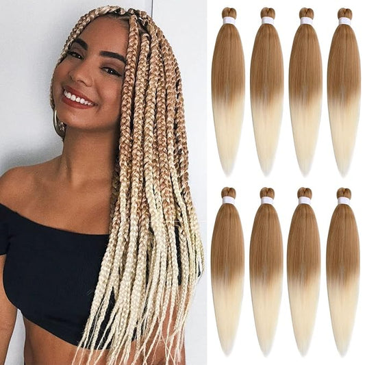 Leeven 8 Packs Pre-stretched 20 Inch Braiding Hair Extensions Yaki Texture Professional Crochet Braids Hair Hot Water Setting Synthetic Hair For Crochet Butterfly Braids(27613#)