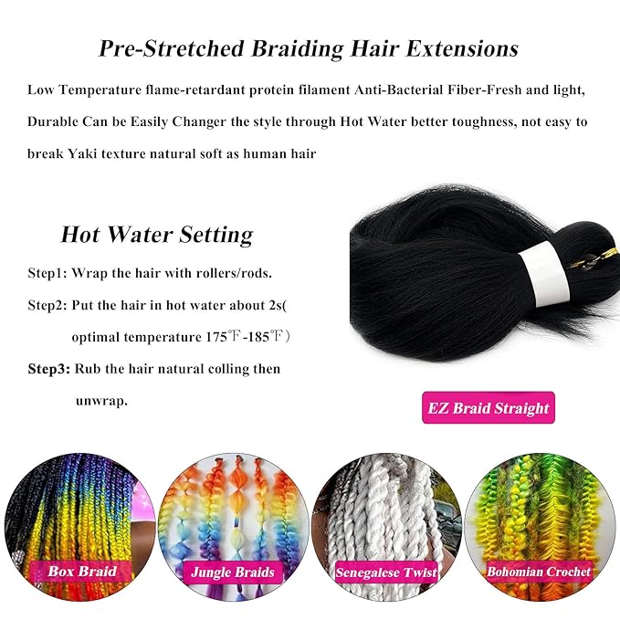 Short 1b Black Braiding Hair Pre Stretched Kids Braiding Hair Extensions for Braiding Box Braids Knotless Prestretched Braiding Hair 16 Inch
