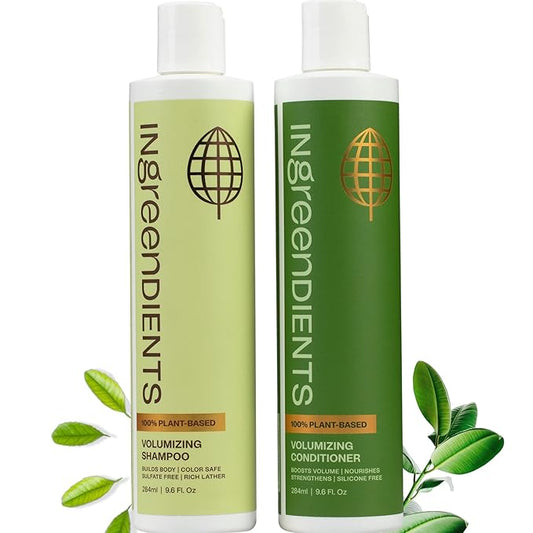Ingreendients Non Toxic Sulfate Free Volumizing Shampoo & Conditioner with Organic Ingredients For Fine & Thin Hair - Color Safe, Paraben & Gluten Free, Silicone Free, Vegan, Cruelty-Free, pH Balanced