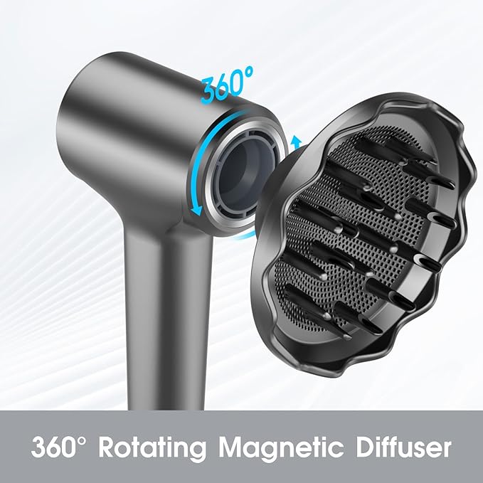 Hair Dryer Diffuser, Attachment for Hair Dryer, Hair Diffuser for Curly Hair, 360° Magnetic Diffuser for HZD&DSON Hair Dryer, Hair Attchment for Women, Black