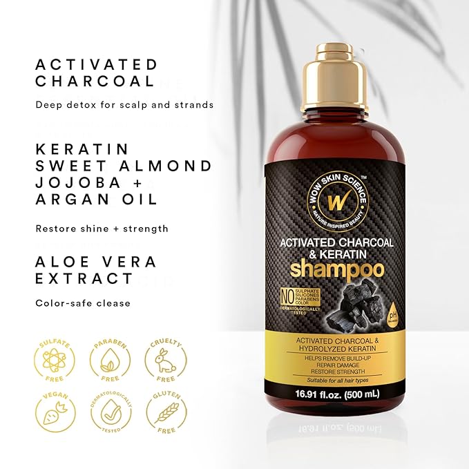 WOW Skin Science Activated Charcoal & Keratin Shampoo 16.9 oz
