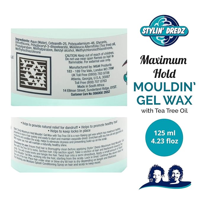 Stylin Dredz Mouldin' Gel Wax - Loc n Twist Gel - Dreadlock Gel Wax with Tea Tree Oil - 125 ml