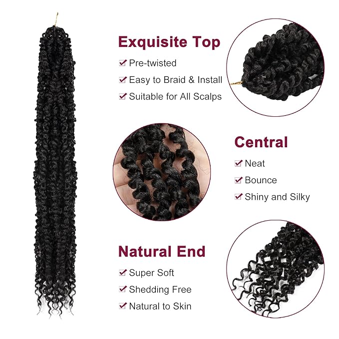 Passion Twist Hair - 8 Packs 22 Inch Passion Twist Crochet Hair For Women, Crochet Pretwisted Curly Hair Passion Twists Synthetic Braiding Hair Extensions (22 Inch 8 Packs, 1B)