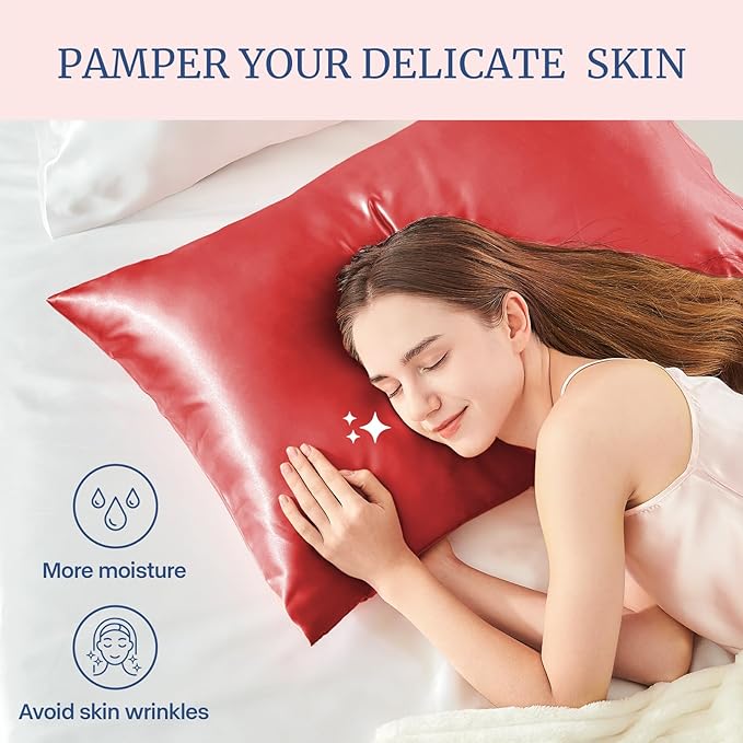 BEDELITE Satin Pillowcase for Hair and Skin, Super Soft and Cooling Similar to Silk Pillow Cases 2 Pack with Envelope Closure, Gift for Women Men(20"x30" Queen Size, Baked Apple)