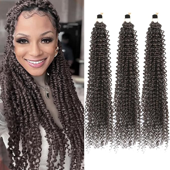 Curly Crochet Hair Extensions Black Brown Passion Twist Braids 24Inch Long Curly Braiding Hair 3Packs Spring Crochet Braids Hair Extensions Goddess Box Braids for Black Women(24",4#)