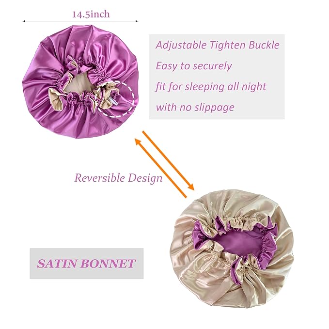 Silk Bonnet for Sleeping Satin Bonnets Double Layer Reversible Hair Cap Bonnet for Women Long Curly Braid Hair (Orchid)