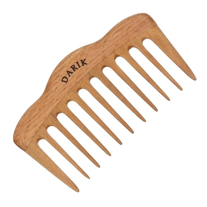 Wide Tooth Wooden Comb Handmade - Natural Vintage Style Wide Tooth Comb for Curls Gentle Styling - Anti-Static Wood Hair Combs For Women Detangling (Oval Wide Tooth)