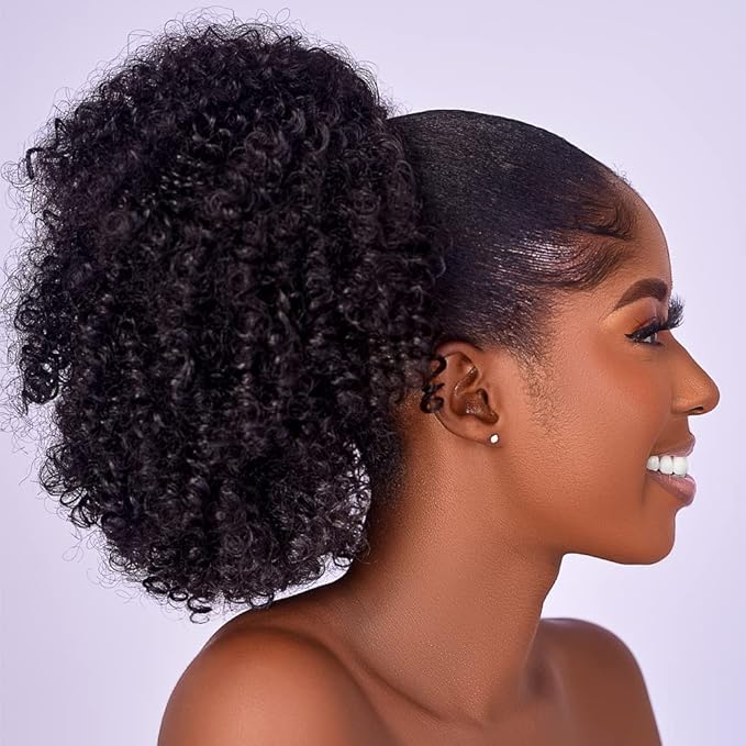 Afro Puff kinky curly Drawstring Ponytail Extension for Black Women Synthetic Short Afro Kinkys Curly Afro Bun Extension Hairpieces Updo Hair Extensions with Two Clips(2#)