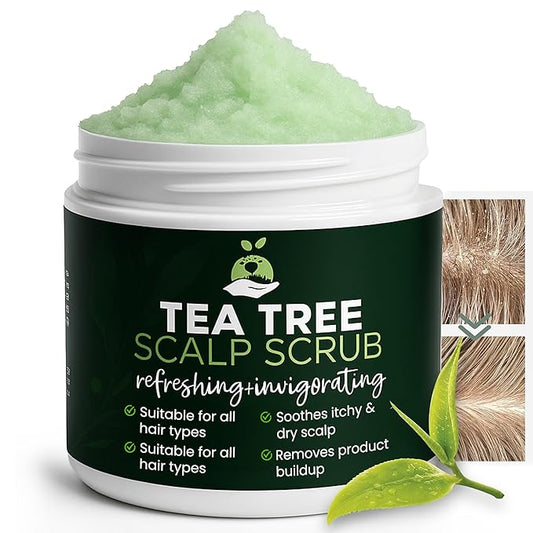 Tea Tree Scalp Scrub | Antifungal Itchy Scalp Treatment with Tea Tree Oil, Quartz Powder & Sea Salt | Gently Exfoliates, Relieves Dryness, Fights Dandruff, Promotes Healthy Hair Growth & Scalp Relief