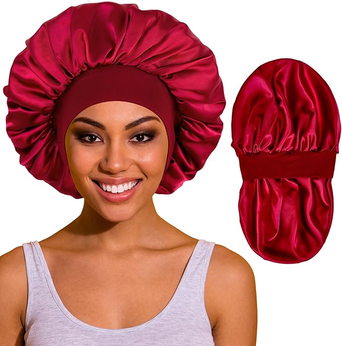 Silk Bonnet for Sleeping Women, Satin Hair Sleep Bonnets for Curly Hair Braids, Double Layer Large Wide Band Sleep Cap