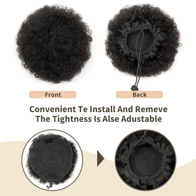 isheeny Medium Curly Ponytail Extension Human Hair Black Drawstring Ponytail 2pcs For School Children, An Innovative Design For African Puffs, Delicate And Cute Loose Kinky Curls Hairpiece