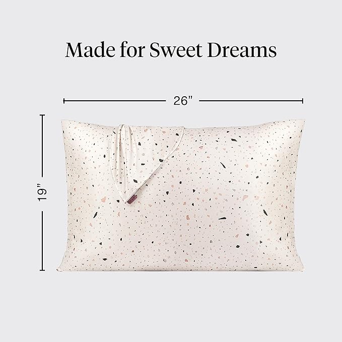Kitsch Satin Pillowcase with Zipper for Hair & Skin, Softer Than Silk Pillow Cases Queen, Wrinkle-Free, Smooth and Cooling Satin Pillow Covers, Standard Size 19"x26", White Terrazzo