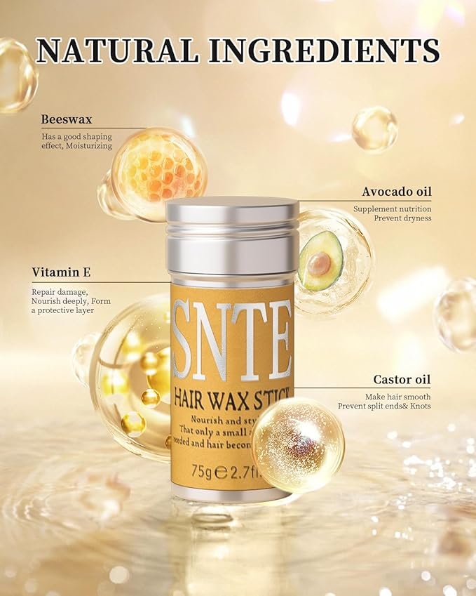 Slick Back Hair Brush & Hair Wax Stick Set - Frizz Control & Flyaway Smoothing - Sleek Ponytails, Buns, Edges - Styling Cream/Gel/Balm/Pomade Stick for Women - Styling Accessories for Girls & Kids