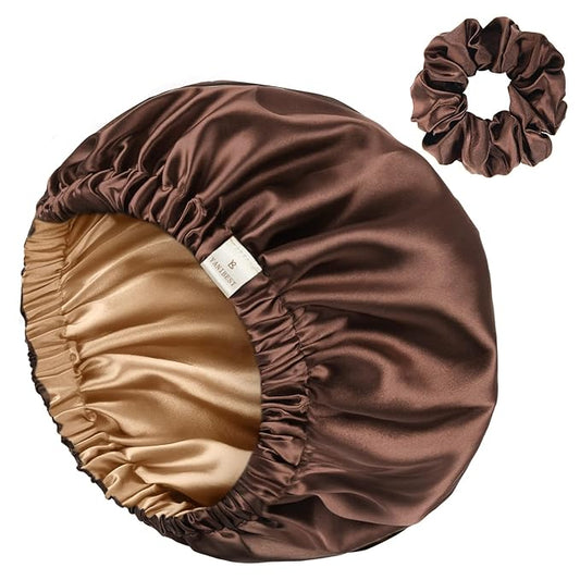 YANIBEST Adjustable Satin Bonnet Double Layer Hair Bonnet for Sleeping Bonnets for Women Hats Curly Natural Hair, Brown
