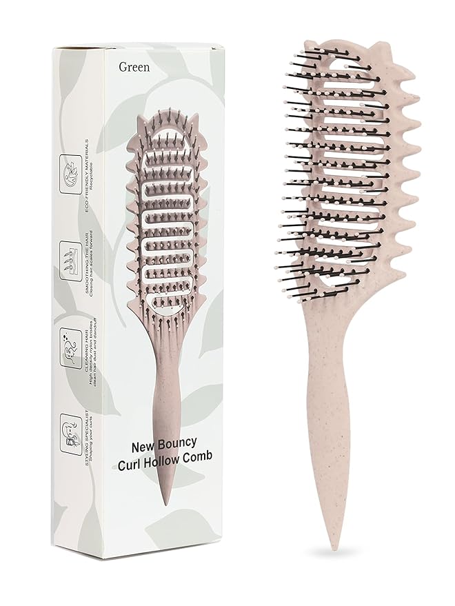 Curl Defining Brush for Curly Hair, 2025 Vented Detangling Brush for Wet, Curl Styling Brush for Women, Less Pulling, Defines & Shapes, Great Gift for Curly Hair Women (Beige)