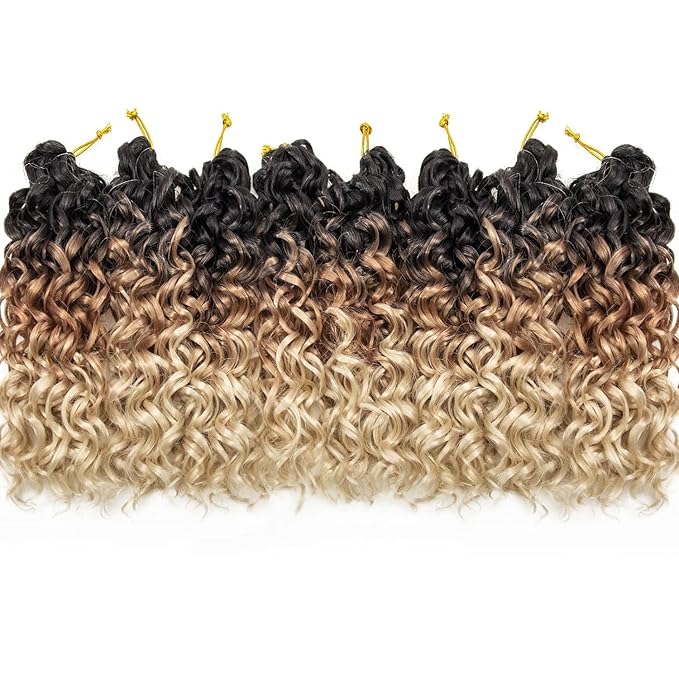 YXCHERISHAIR 8 Packs Curly Crochet Hair GoGo Curl Crochet hair for Women Deep Wave Braiding hair,Synthetic Bohemian Crochett Braid Water Wave Crochett hair Extensions(1B/27/613, 12inch)