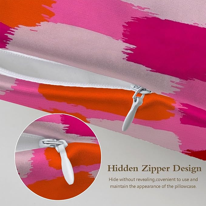 Silk Pillow Case for Hair and Skin Abstract Retro Pink Orange Brush Standard Size Silk Pillow Case with Zipper Super Soft Pillow Covers for Women Bed Sleeping, 20x26 Inches