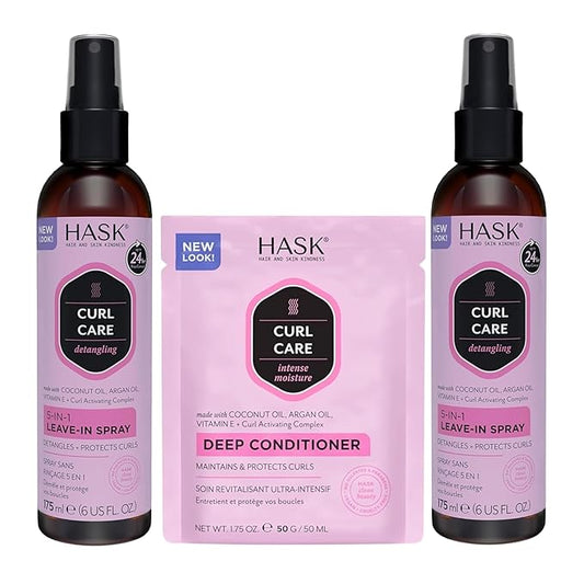 HASK 5-in-1 Leave-In Conditioner Duo (6oz-Qty 2) & Deep Conditioner Packette, Color Safe, Sulfate-Free, Paraben-Free, Gluten-Free, for All Hair Types (Curl Care)