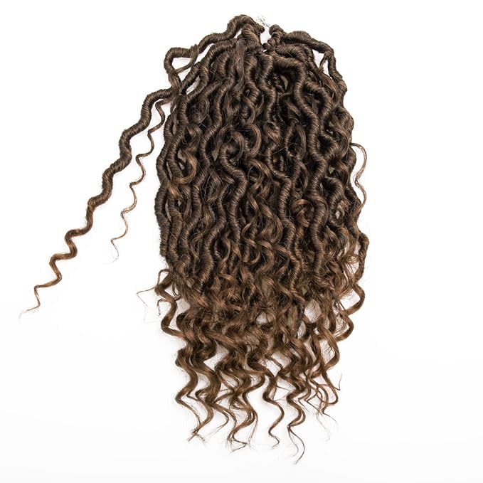 Goddess Locs Crochet Hair Short Curly Boho Faux Locs 12Inch River Hippie Bohemian Loc Crochet Braids for Black Women (1B/30, 12inch)