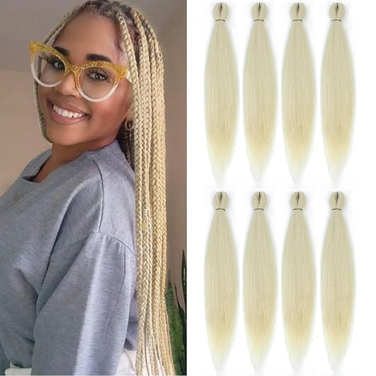 Pre-stretched Braiding Hair - 18 Inch 8 Packs Off-White Blonde Braiding Hair For Twist or Box Braids, Yaki Texture Hot Water Setting Synthetic Braiding Hair Extensions (18 Inch, 613#-8P)