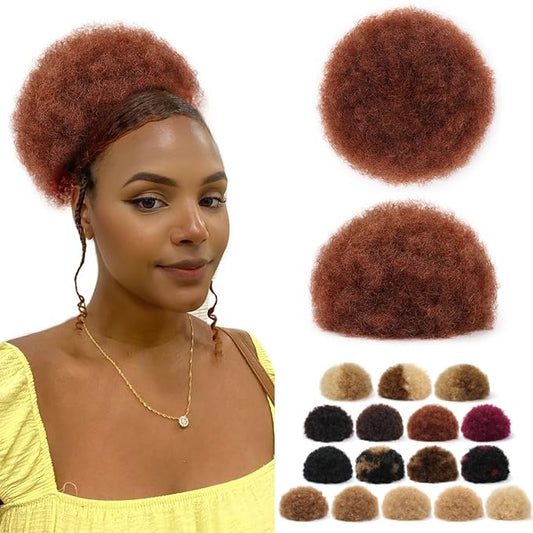 Ponytail Extension for Black Women 100% Human Hair 6 Inch #33 Dark Auburn Durable Natural Soft and Smooth Drawstring Ponytail For Women