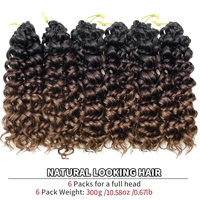 QRHSUKA GoGo Curl Crochet Hair Short Curly Crochet Hair for Women Beach Curl Water Wave Deep Twist Crochet Braids Synthetic Braiding Hair Extensions (12 inch(Pack of 6), 1B/4/30)