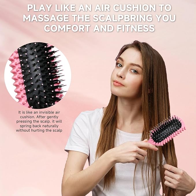 Curl Defining Brush, Curly Hair Brush Products With 3 Pcs Slick Back Hair Brush Set Bristle Brush Edge Control Teasing Comb for women (Pink)