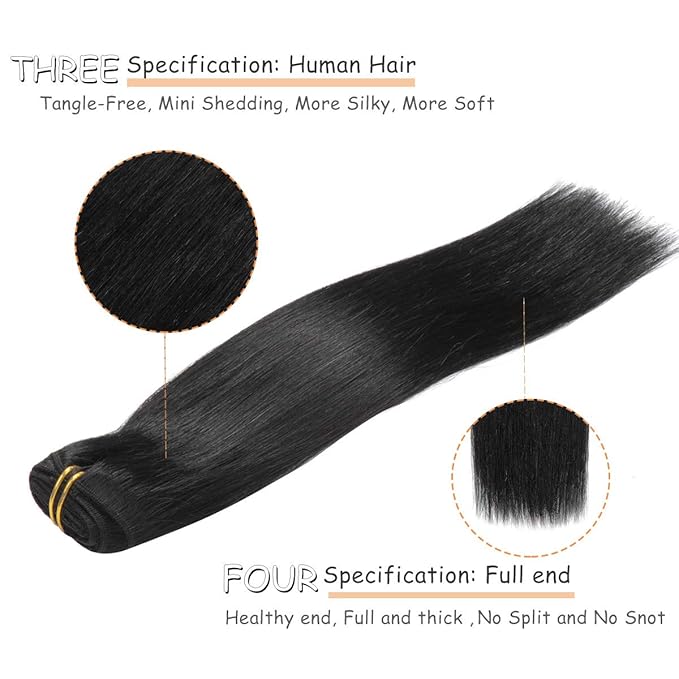 Caliee Clip-in Hair Extensions - 20Inch Human Hair, Black, Double Weft, 7Pcs, 140g