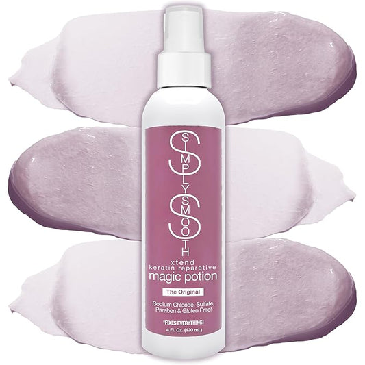 Simply Smooth Xtend Keratin Reparative Magic Potion Original Leave In Conditioner Detangler & Heat Protection Styling Spray Repair & Reduce Breakage Color Safe & Sodium Chloride Free 4 Oz.