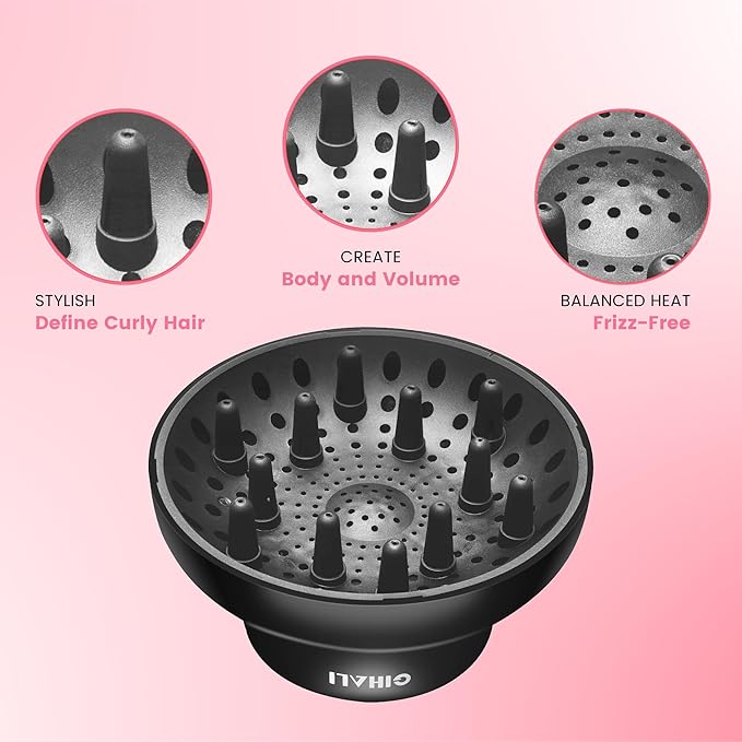 Universal Hair Diffuser “Super Sturdy” 1.7 Inch to 2.6 Inch for Natural Curly and Wavy Hair, Hair Dryer Attachment (Black Matte)