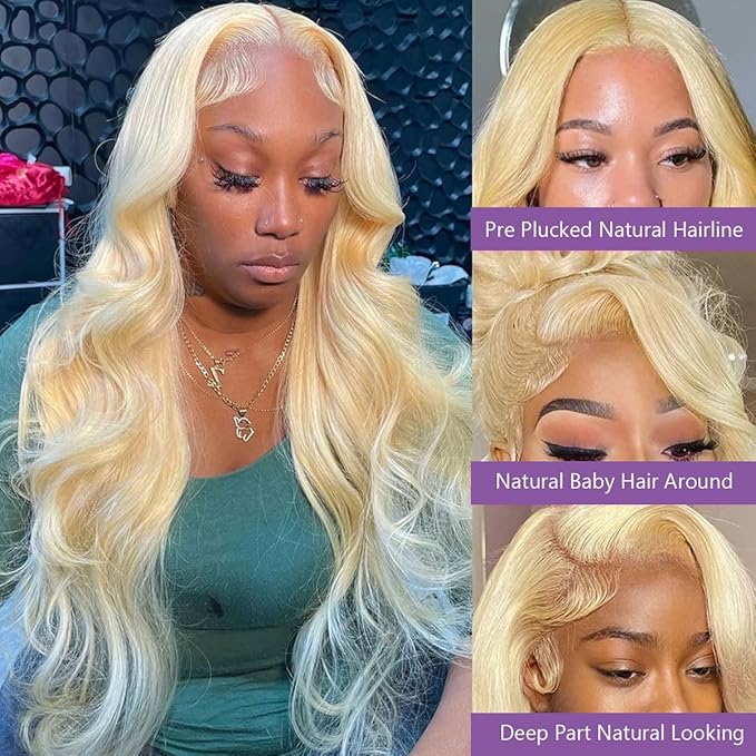 26Inch Blonde Wig Human Hair 13x6 613 Lace Front Wig Human Hair 180% Density HD Swiss Body Wave Lace Front Glueless Wigs Pre Plucked With Baby Hair(26 inch, 613 Blonde Wig)