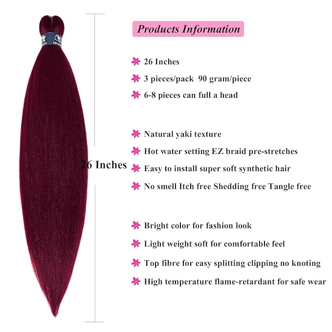 Red Braiding Hair Pre Stretched 3 Pack Colored EZ Prestretched Braiding Hair 26 in Hot Water Setting Yaki Braiding Hair Itch Free Synthetic Fiber Corchet Twist Braids Hair Extensions by UPruyo